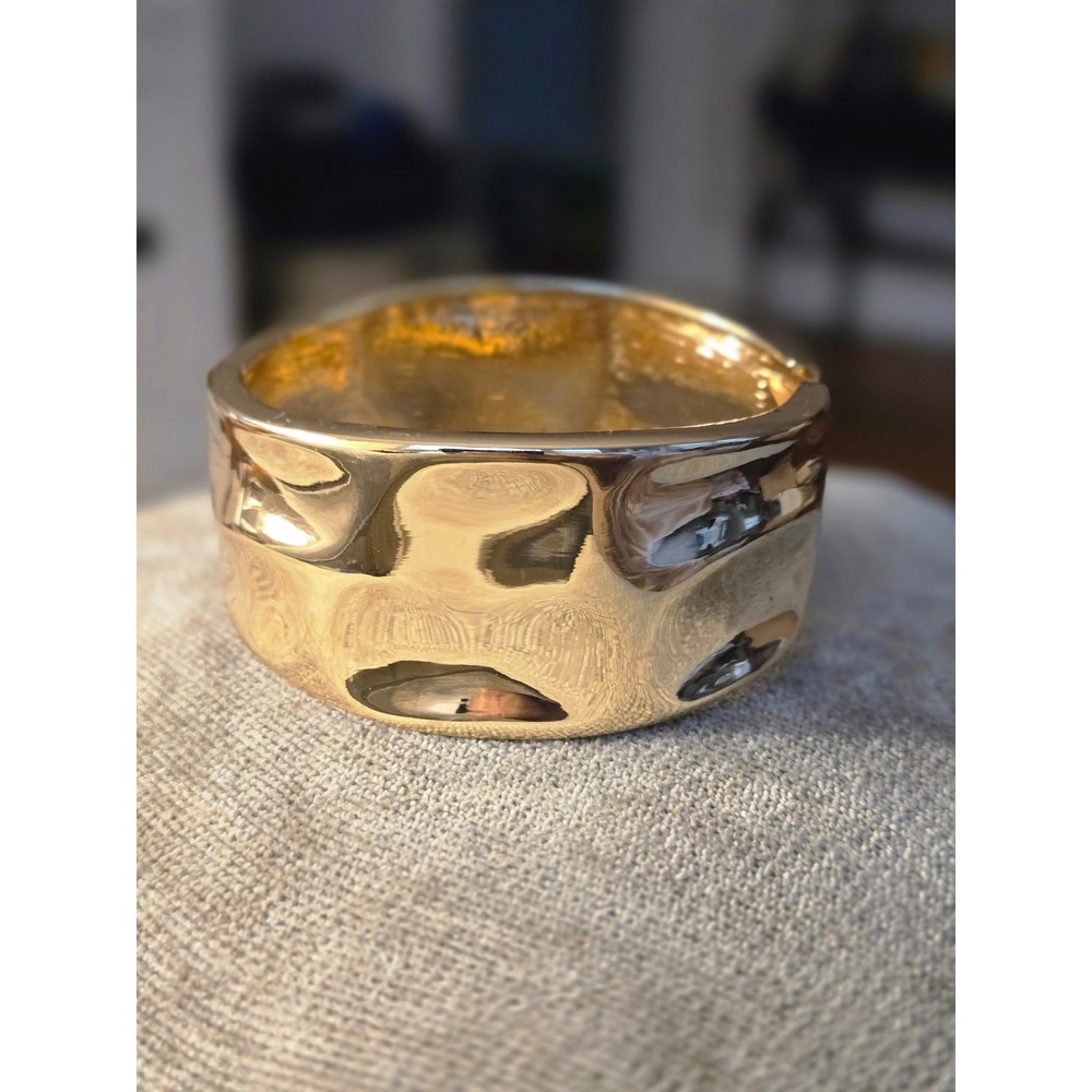 Goldtone Chunky Wide Bangle Bracelet Statement Vintage